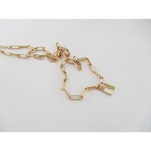 Gold Large Chain Style 16" Necklace with Lock, adjust up to 18"